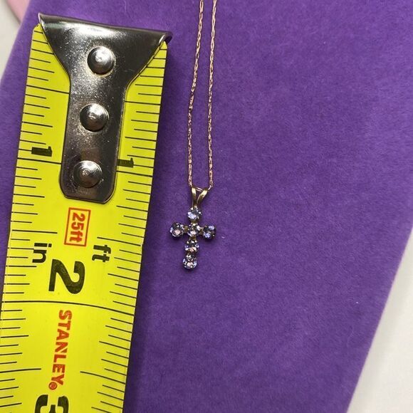 💛 Classic 10k Yellow Gold Lolite Cross Necklace - Picture 9 of 10